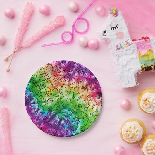 Regenboog Doodle Papieren Bordje (Feest)