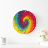 Regenboog Draaikolk Tie Dye Groovy Kleurrijk Grote Klok (Huis)