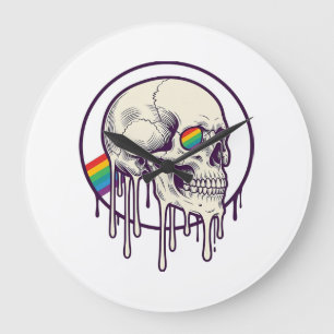 Regenboog druipende schedel vintage graveerontwerp grote klok