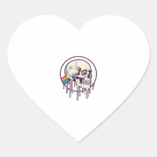 Regenboog druipende schedel vintage graveerontwerp hart sticker