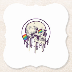 Regenboog druipende schedel vintage graveerontwerp kartonnen onderzetters