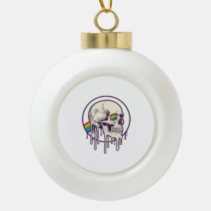 Regenboog druipende schedel vintage graveerontwerp keramische bal ornament