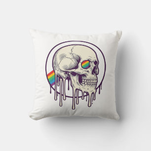 Regenboog druipende schedel vintage graveerontwerp kussen