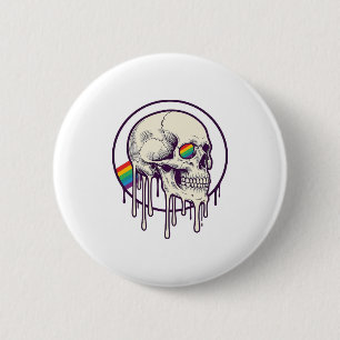 Regenboog druipende schedel vintage graveerontwerp ronde button 5,7 cm