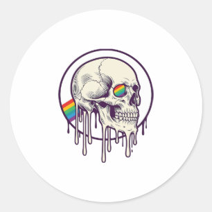 Regenboog druipende schedel vintage graveerontwerp ronde sticker