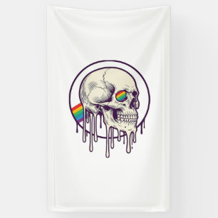 Regenboog druipende schedel vintage graveerontwerp spandoek