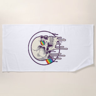 Regenboog druipende schedel vintage graveerontwerp strandlaken