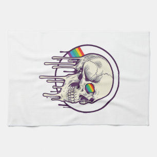 Regenboog druipende schedel vintage graveerontwerp theedoek
