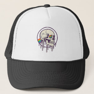Regenboog druipende schedel vintage graveerontwerp trucker pet