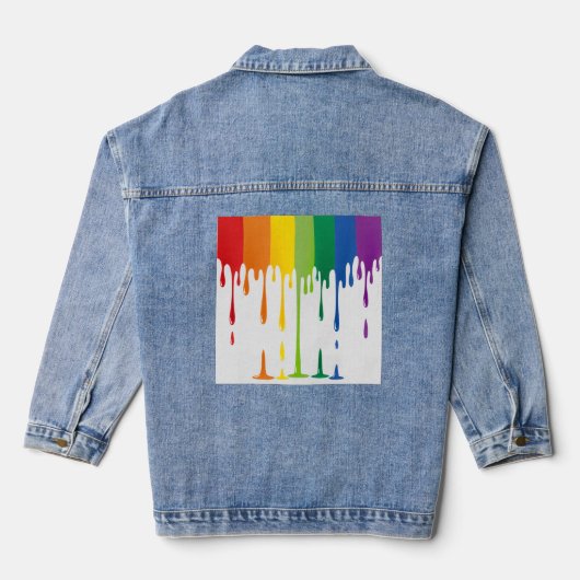 Regenboog Druppelende Verf Vloeibare Abstracte Kun Denim Jacket (Achterkant)