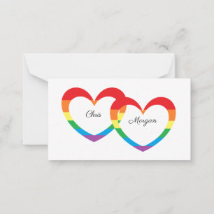 Regenboog dubbele harten notitiekaartje