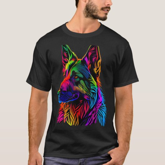 Regenboog Duitse Herder Ontwerper T-shirt (Voorkant)