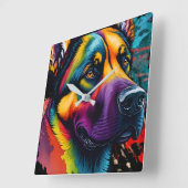 Regenboog Duitse Herder Waterverf Vierkante Klok (Hoek)