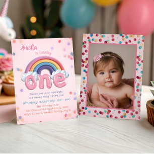 Regenboog Eén Foto Verjaardag Baby Meisje Kaart