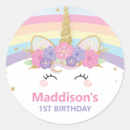 Regenboog Eenhoorn 1e Verjaardag Bedankt Favoriet Ronde Sticker