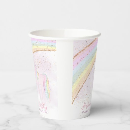 Regenboog Eenhoorn 1e Verjaardag Meisjes Pastel Papieren Bekers (Links)