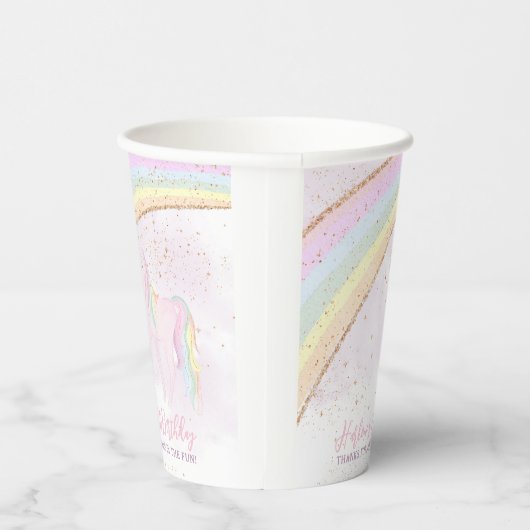 Regenboog Eenhoorn 1e Verjaardag Meisjes Pastel Papieren Bekers (Rechts)