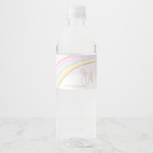 Regenboog Eenhoorn 1e Verjaardag Meisjes Pastel Waterfles Etiket