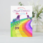 Regenboog Eenhoorn - 3x5 Verjaardag Uitnodiging (Staand voorkant)