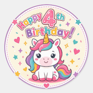 Regenboog Eenhoorn 4e Verjaardag Magisch Papieren Ronde Sticker