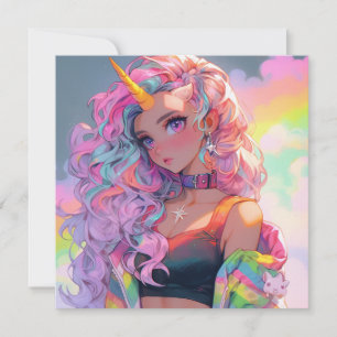 Regenboog Eenhoorn Anime Girl Kunstwerk Kaart
