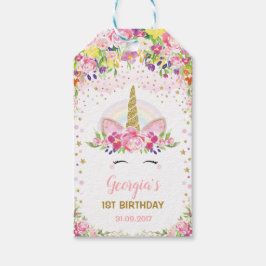 Regenboog Eenhoorn Bloemen Roze Goud Confetti Favo Cadeaulabel