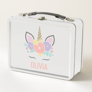 Regenboog Eenhoorn bloemengezicht School Lunch Box