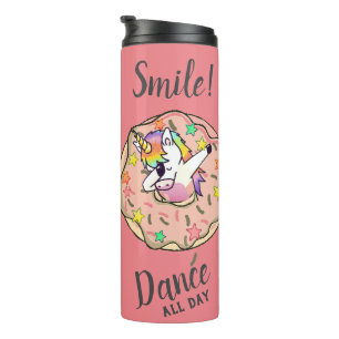 Regenboog Eenhoorn Dab Dans Pose Perzik Roze Donut Thermosbeker
