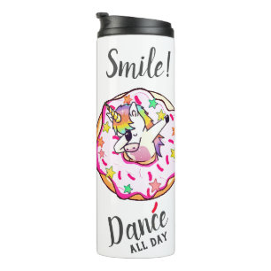 Regenboog Eenhoorn Dab Dans Pose  Roze Donut Therm Thermosbeker