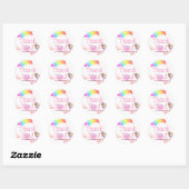 Regenboog Eenhoorn Dab Dans Pose Roze Ijs Donut Ronde Sticker (Vel)