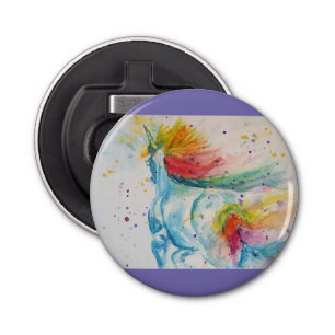 Regenboog Eenhoorn eenhoorns kunst Aquarel Button Flesopener