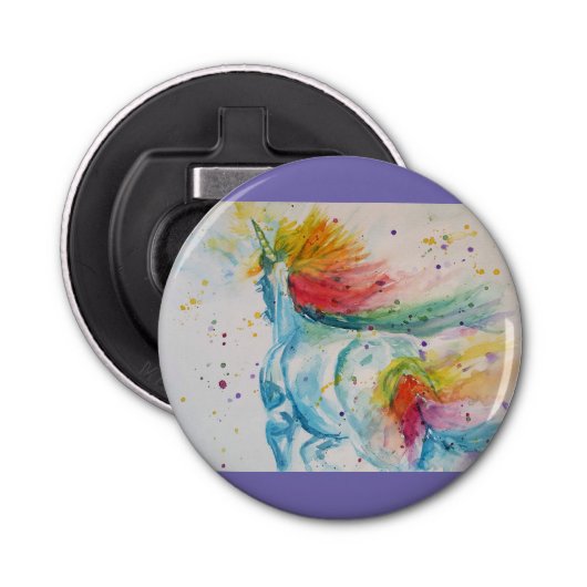 Regenboog Eenhoorn eenhoorns kunst Aquarel Button Flesopener (Voorkant)
