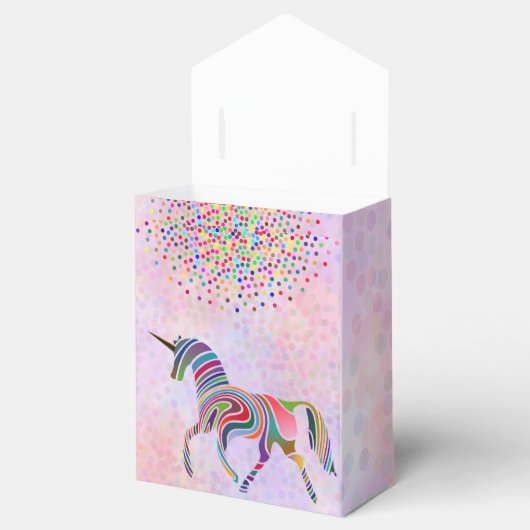 Regenboog Eenhoorn en Confetti op Roze Verjaardag Bedankdoosjes (Geopend)