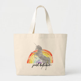 Regenboog Eenhoorn Geloof Grote Tote Bag
