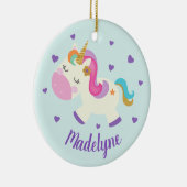 Regenboog Eenhoorn Glitter Kerst Aqua Naam Keramisch Ornament (Rechts)