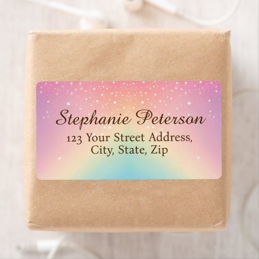 Regenboog Eenhoorn Glitter Verzendadres Etiket (Insitu)