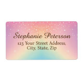 Regenboog Eenhoorn Glitter Verzendadres Etiket (Voorkant)