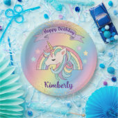 Regenboog & Eenhoorn Gouden Glitter Verjaardag Papieren Bordje (Feest)