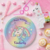 Regenboog & Eenhoorn Gouden Glitter Verjaardag Papieren Bordje (Feest)