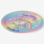 Regenboog & Eenhoorn Gouden Glitter Verjaardag Papieren Bordje (Gekanteld)