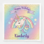 Regenboog & Eenhoorn Gouden Glitter Verjaardag Servet (Voorkant)