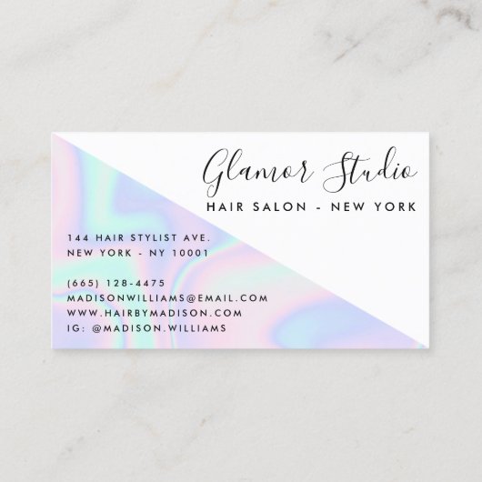 Regenboog eenhoorn holografisch haarsalon kleurblo visitekaartje (Achterkant)