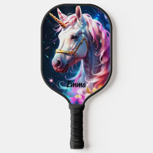 Regenboog Eenhoorn Hoofd Aangepaste Naam Tekst Pickleball Paddle (Voorkant)