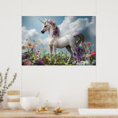 Regenboog Eenhoorn in Bloemenweide - Fantasy Paste Poster (Keuken)