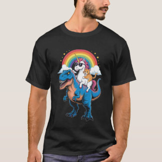 Regenboog Eenhoorn Kat Ridding Dinosaur Ruimte Kit T-shirt