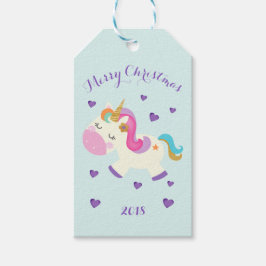 Regenboog Eenhoorn Kerstmis Glitter Aqua Cadeaulabel
