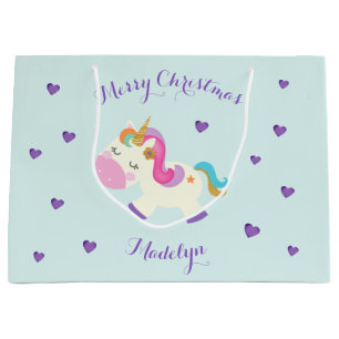 Regenboog Eenhoorn Kerstmis Glitter Aqua Groot Cadeauzakje