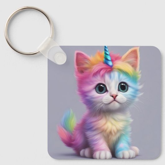 Regenboog Eenhoorn Kitten Sleutelhanger (Voorkant)