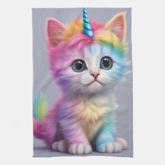 Regenboog Eenhoorn Kitten Theedoek (Verticaal)