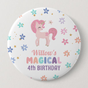 Regenboog Eenhoorn Meisje Verjaardagsfeest Knop Ronde Button 4,0 Cm